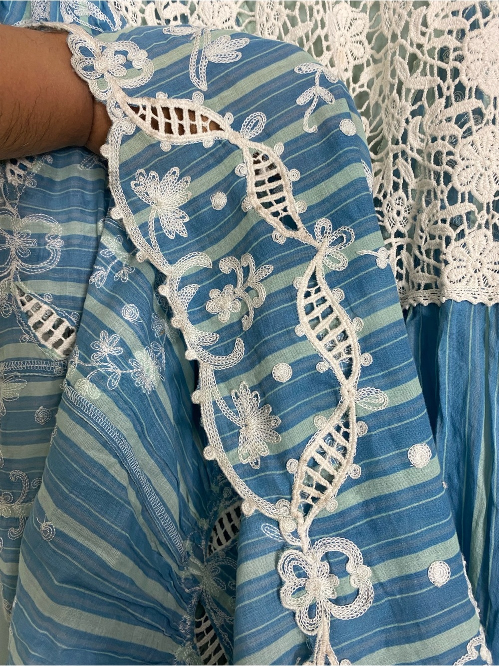 Free People Blue Bonnet Maxi Dress Embroidered Floral Striped Sundress Small - Picture 16 of 16